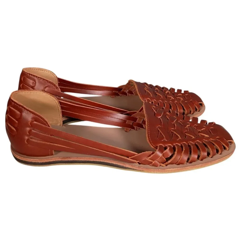 Nisolo Huarache Sandal Brandy Women's 8.5 Leather Flat Woven